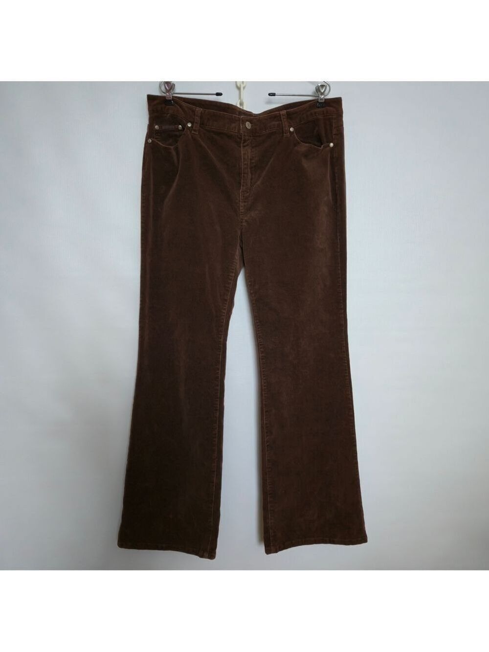 CLASH Corduroy Pants Women Retro Flare Dark Brown Sequins Design Size XL